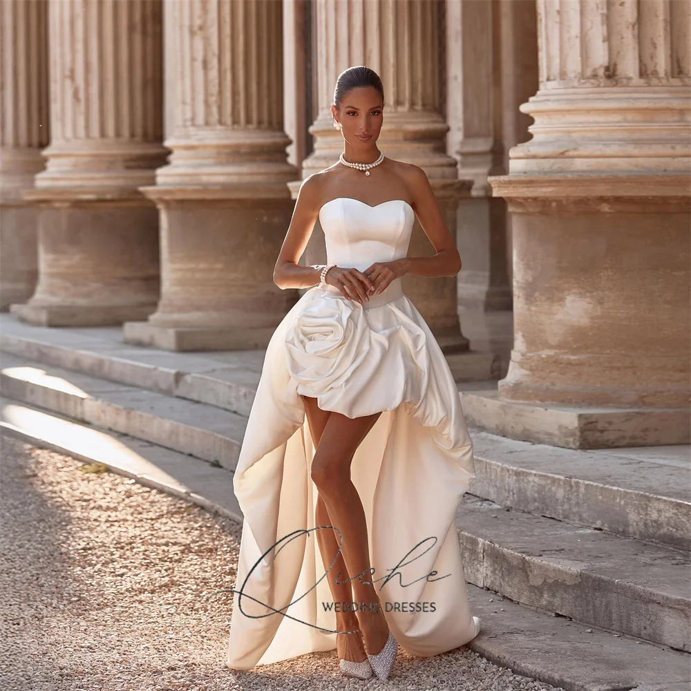 

QICHE современные атласные свадебные платья трапециевидной формы с высоким/низким вырезом, женские свадебные платья без бретелек с открытой спиной и цветочным принтом без рукавов по индивидуальному заказу