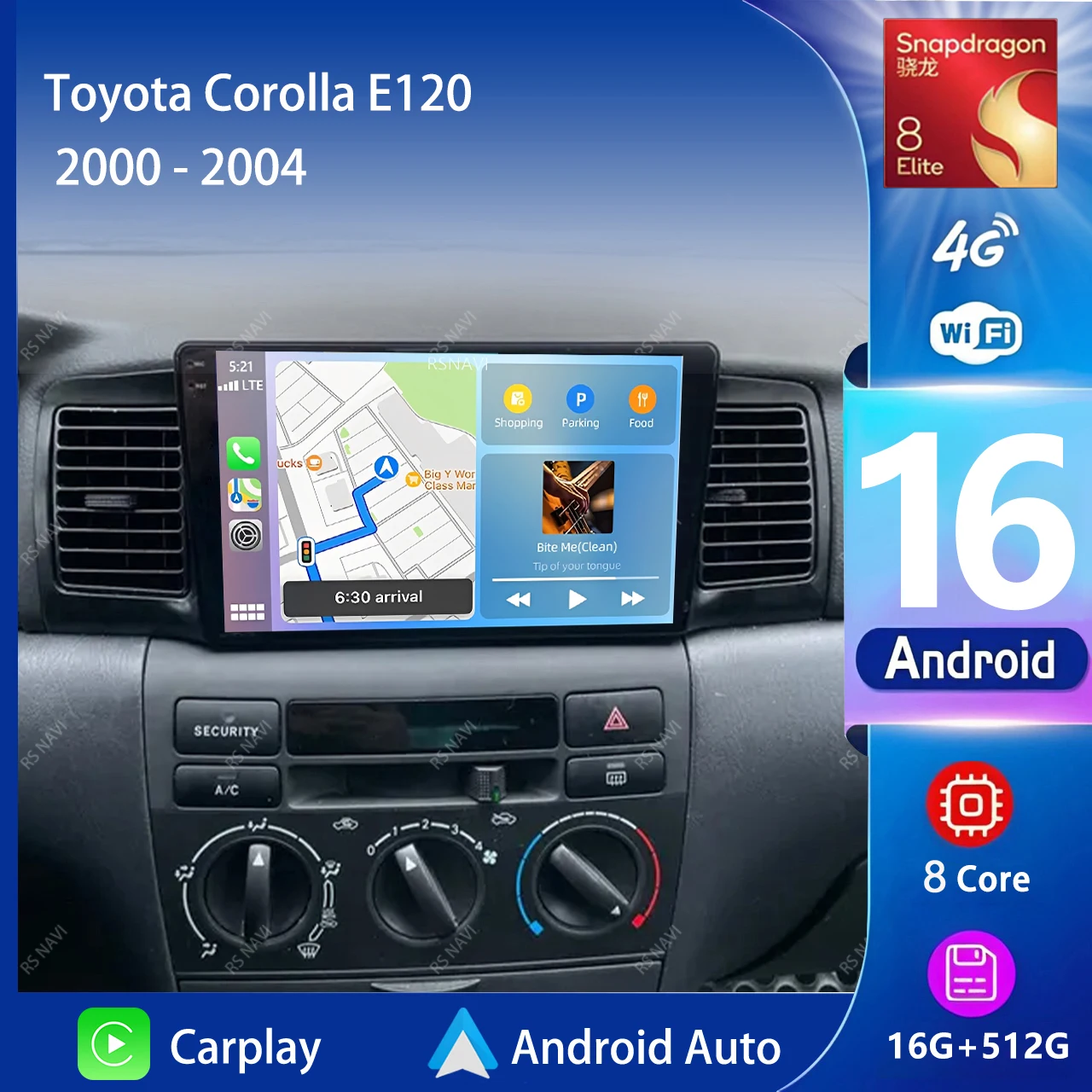 

Android 16 Carplay Car Radio Multimedia For Toyota Corolla E120 2000 - 2004 navigation video DVD Autoradio Stereo 2din 4G+wifi