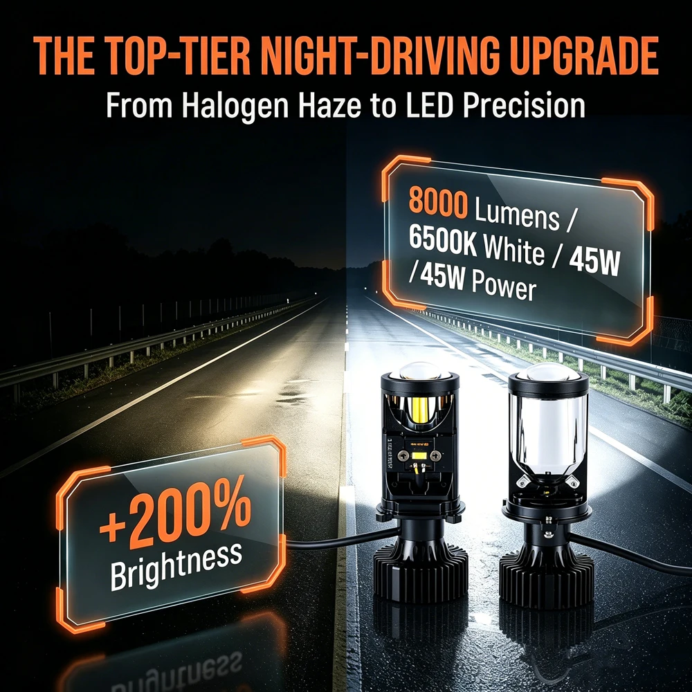 2pcs 90W H4/9003/HB2 6500K LED Headlight With Projector Len Bulb Turbo fan LED Lamp Plug 9-16V High Low Beam Apply to Car