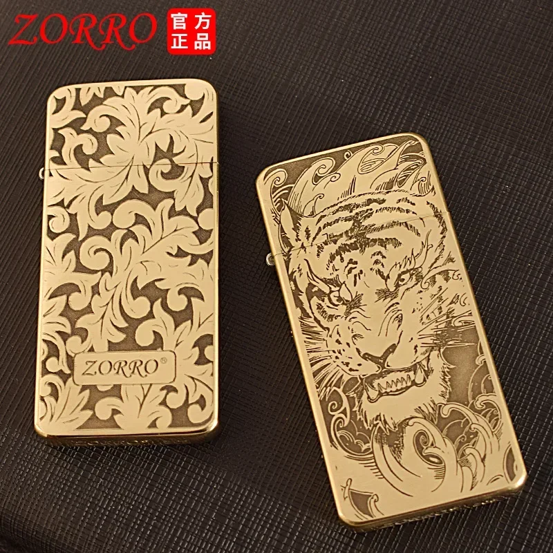 2024 Zorro Tangcao Kerosene Lighter Retro Ultra-thin Ancient Silver Grinding Wheel Portable Men's Gadgets 6mm Lighters