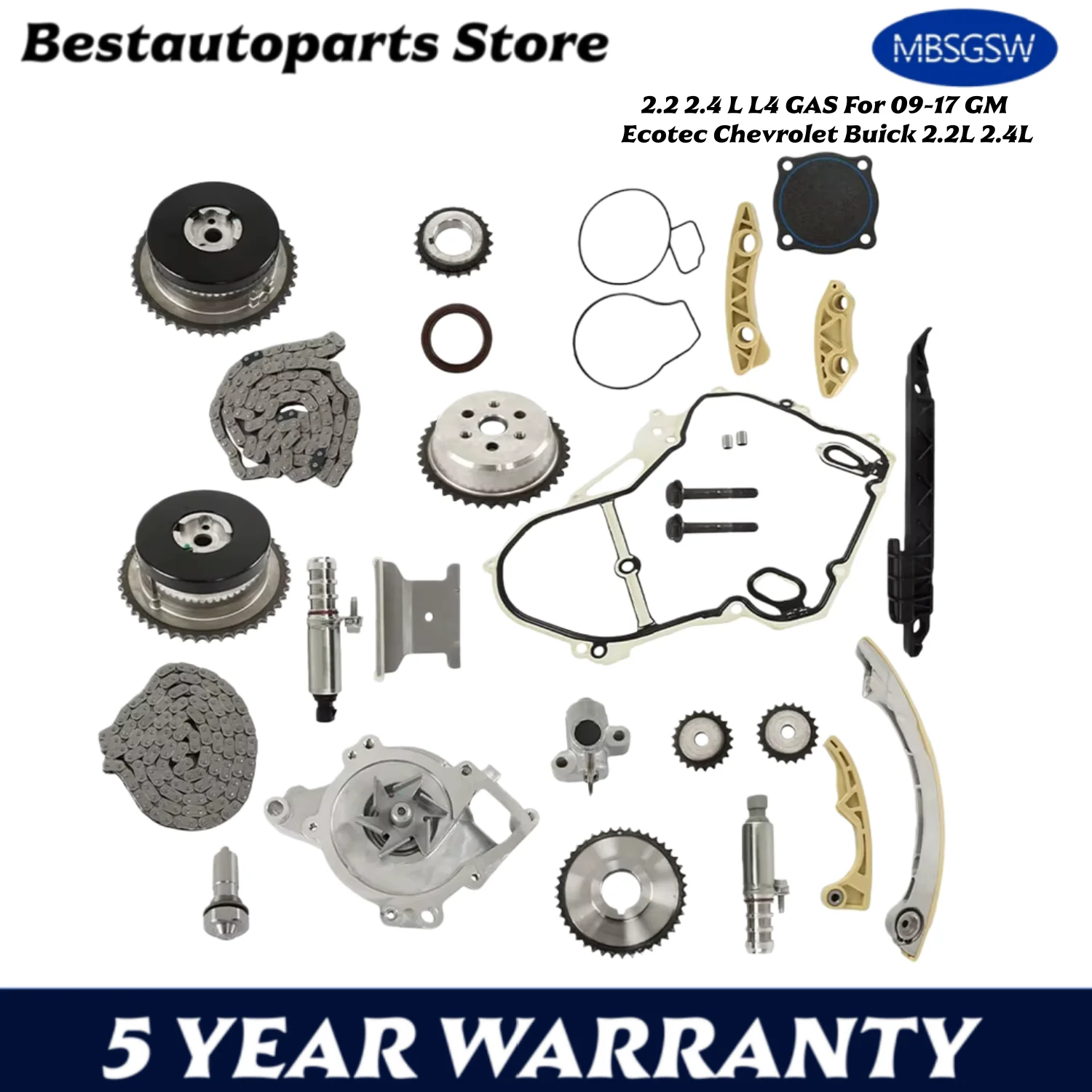 Engine Timing Chain Kit VCT Selenoid Actuator Gear Water Pump Fit 2.2 2.4 L L4 GAS For 09-17 GM Ecotec Chevrolet Buick 2.2L 2.4L