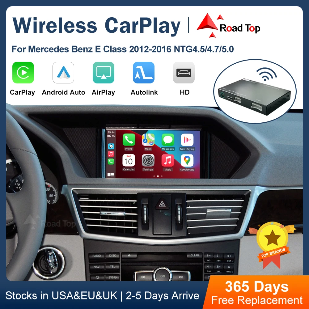 Road Top Wireless CarPlay for Mercedes Benz E-Class W212 W213 E Coupe C207 NTG4.5/4.7/5.0 2012-2016 with Airplay Android Auto