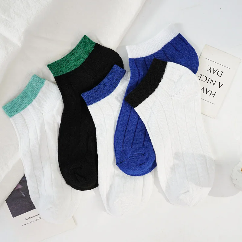 5 Pairs/lot Man Cotton Short Socks Fashion Street Ankle Men's Socks Personality Stripes Unisex Funny Happy Casual Socks Men