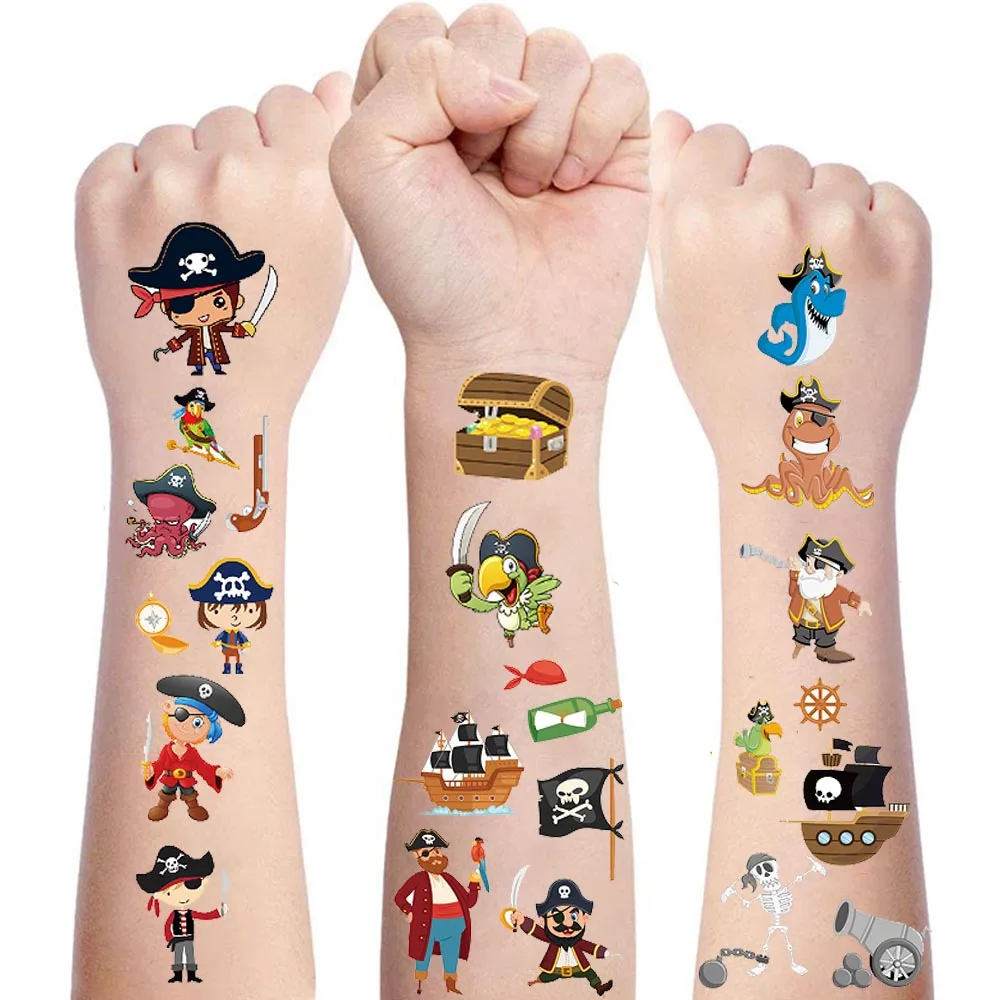 Pirate Theme Treasure Hunt Pattern Tattoo Stickers Children Cute Cartoon Temporary Tattoos Boys Favor Birthday Party Gifts