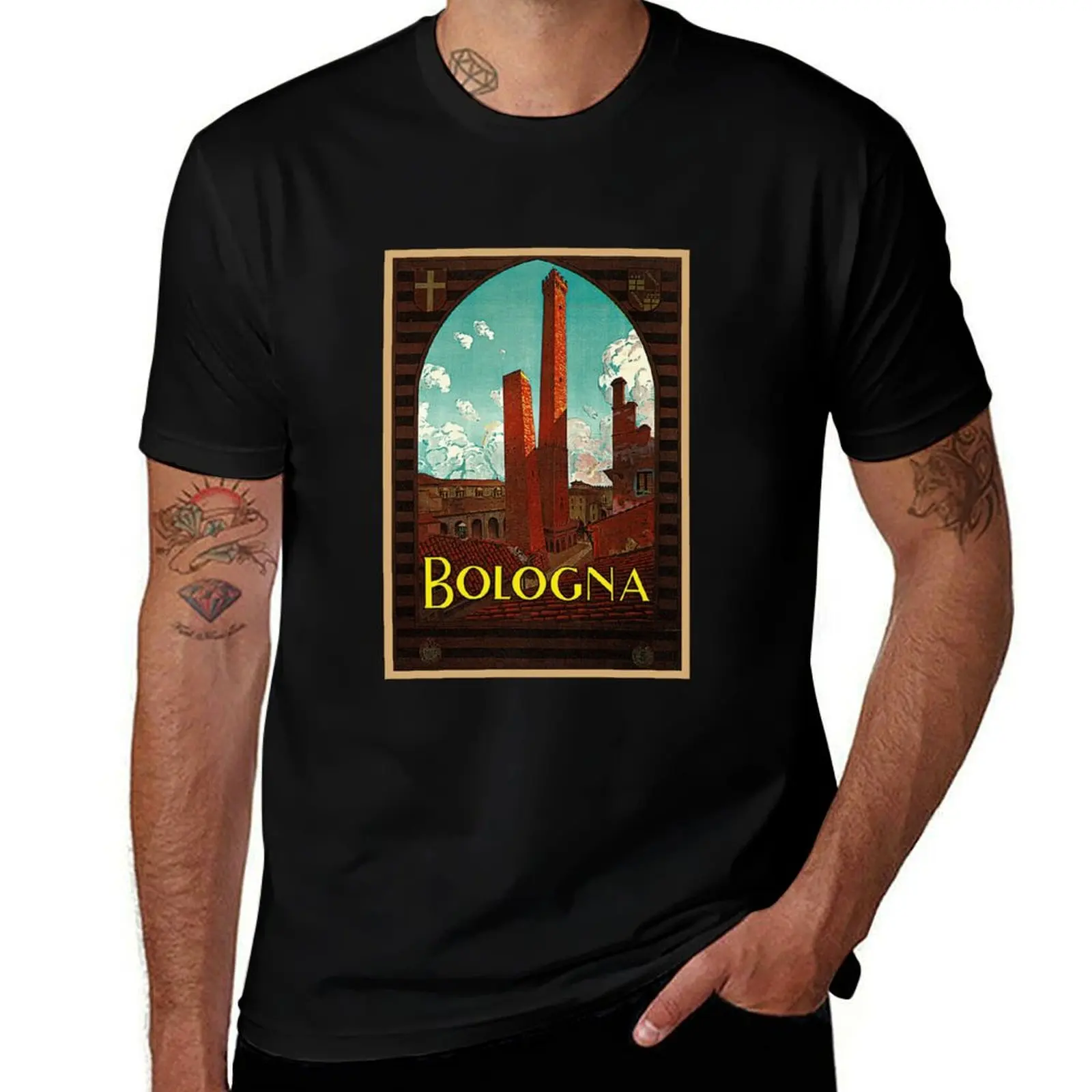 

Bologna, Italy - Vintage Travel Poster Design T-Shirt t shirts for man graphic vintage t shirts cotton 100% T-Shirt