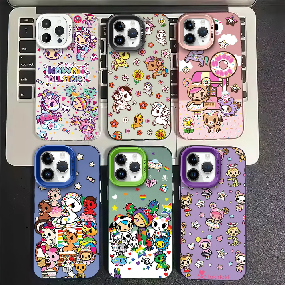 Cute T-Tokidokis IMD Colorful Phone Case Silver Cover Suitable for iPhone 12 11 13 14 15 16 Max Pro Plus