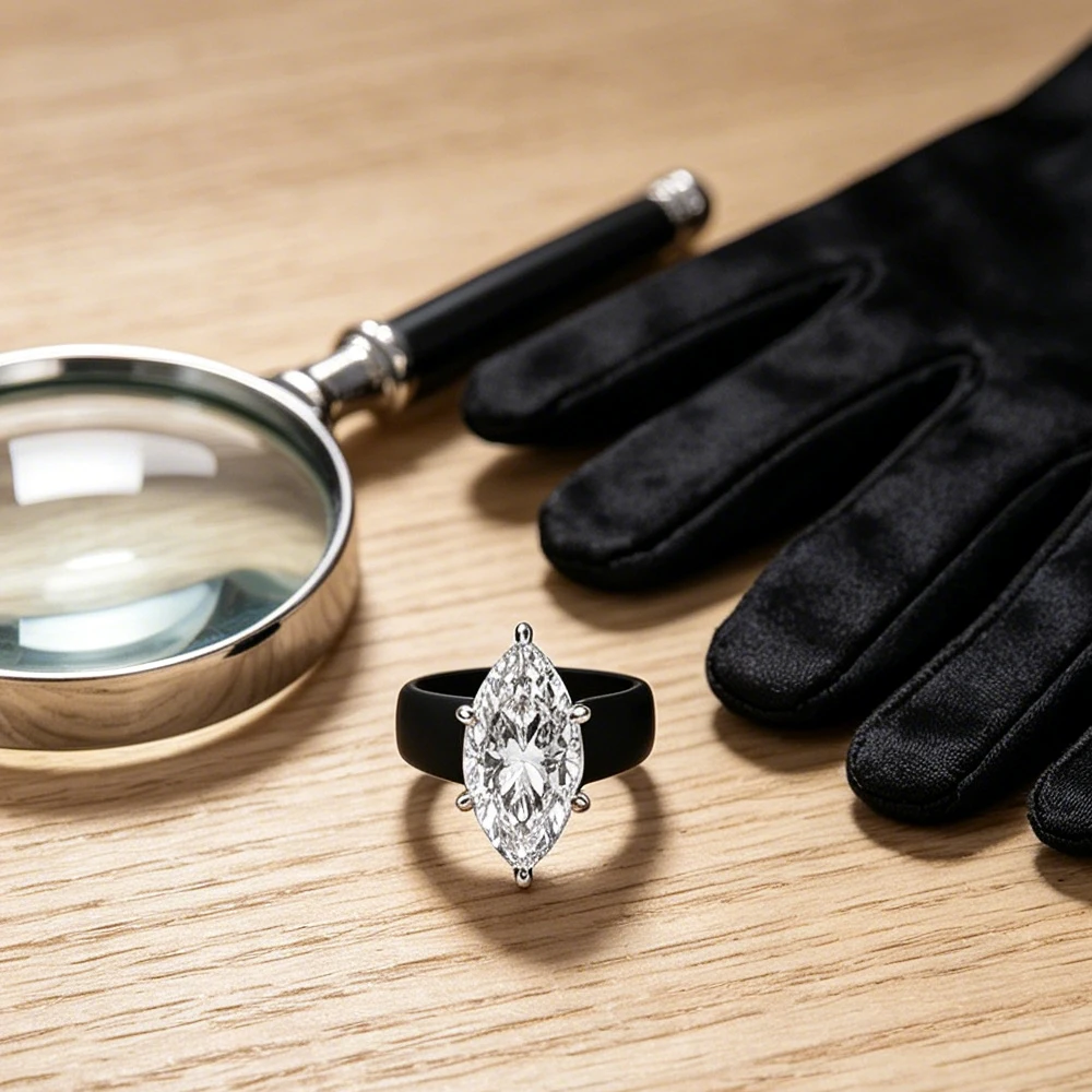 4CT Marquise Cut CZ Silicone Ring, Black Matte Wide Band with White Gold Prongs, Daily Stackable Casual Statement Jewelry for Wo view 3
