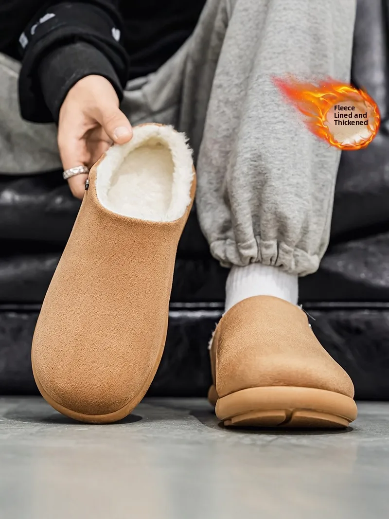 Thickened Fleece Slippers Men's Winter Large Size Home Wear Anti-slip Wear-resistant Slip-resistant Warmth Covering Head Half... view 5
