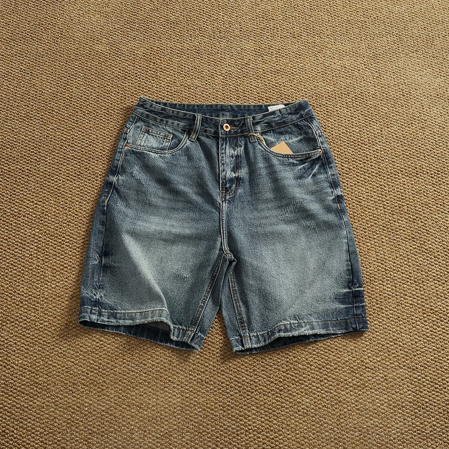 

Summer new retro cat whiskers distressed denim shorts for men, heavy washed straight 5-point pants, loose casual pants