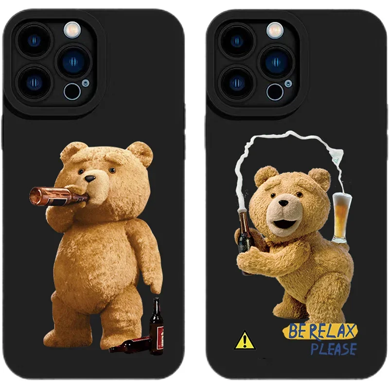 Teddy Bear Couple Cartoon Soft Silicone Phone Case For iPhone 11 12 13 14 15 Pro Max X XS Max XR Mini 7 8 Plus Black Case