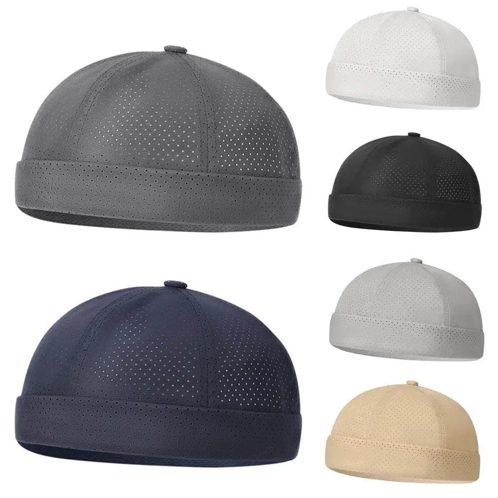 Ciepła Oddychająca Czapka Skullcap Unisex z Elastycznymi Panelami, Czapka Docker, Streetwearowa Czapka Dome, Czapki Hip Hop, Regulowane Wiosenne Czapki Bez Daszka z Siatką