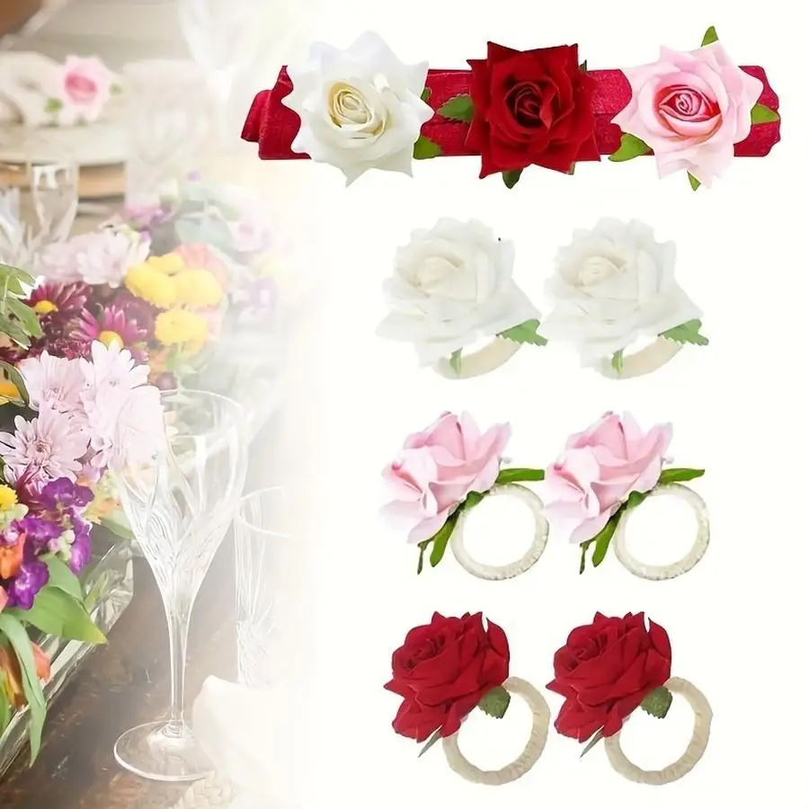 1/5/10/20/50/100pcs Pair of Elegant Rose Napkin Rings, Romantic Table Decor, Artificial Flower Craft, Party Napkin Accessory, Su