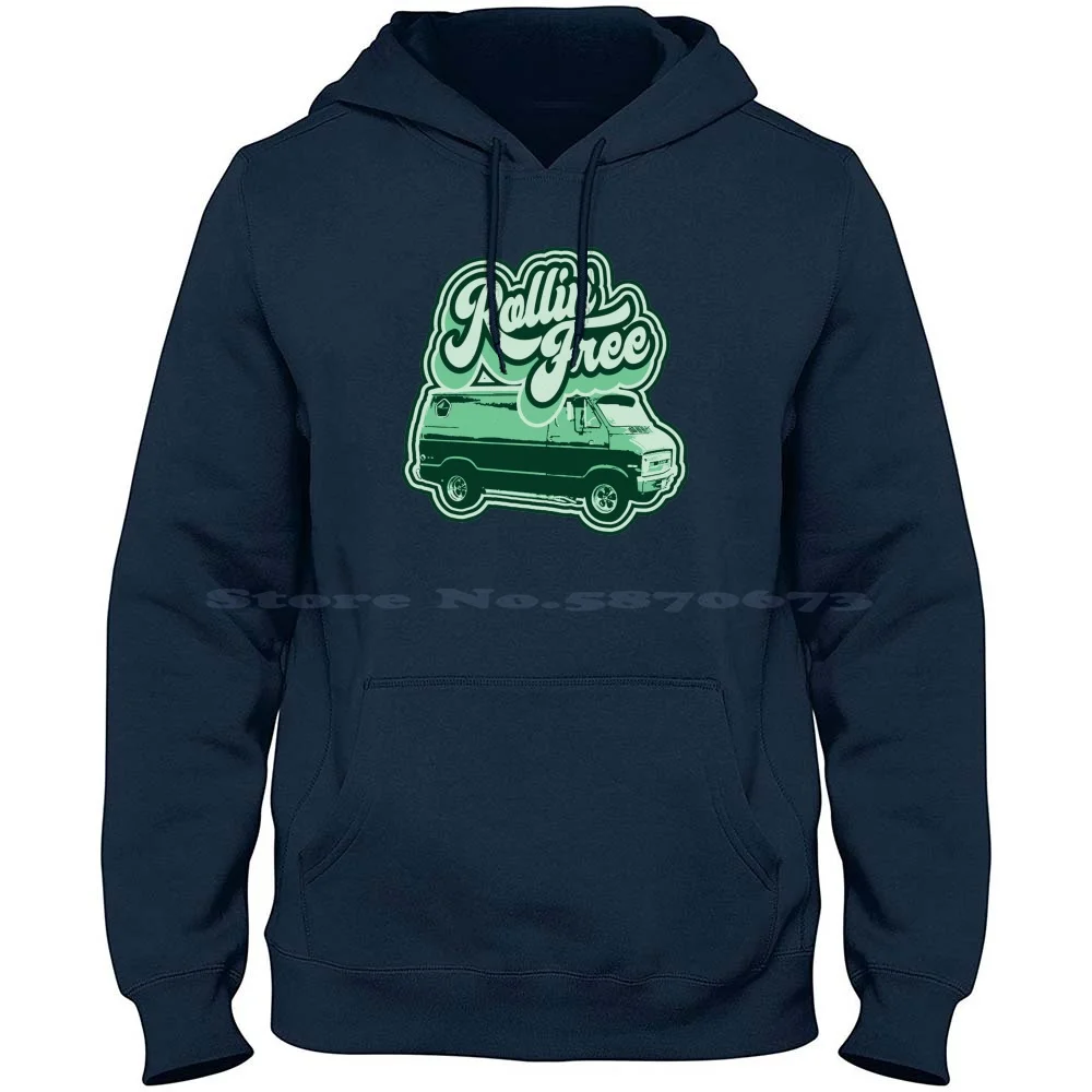 Rollin' Free Retro Green 4 : 19 100% Cotton Hoodie Rollin Free Van 420 Weird Retro Old School Bedford Vannin