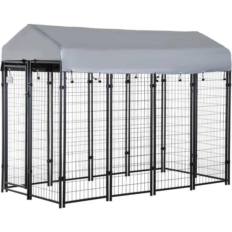 PawHut 8' x 4' x 6' Dog Playpen Outdoor, Dog Kennel Dog Exercise Pen with Lockable Door, Water-Resistant Canopy