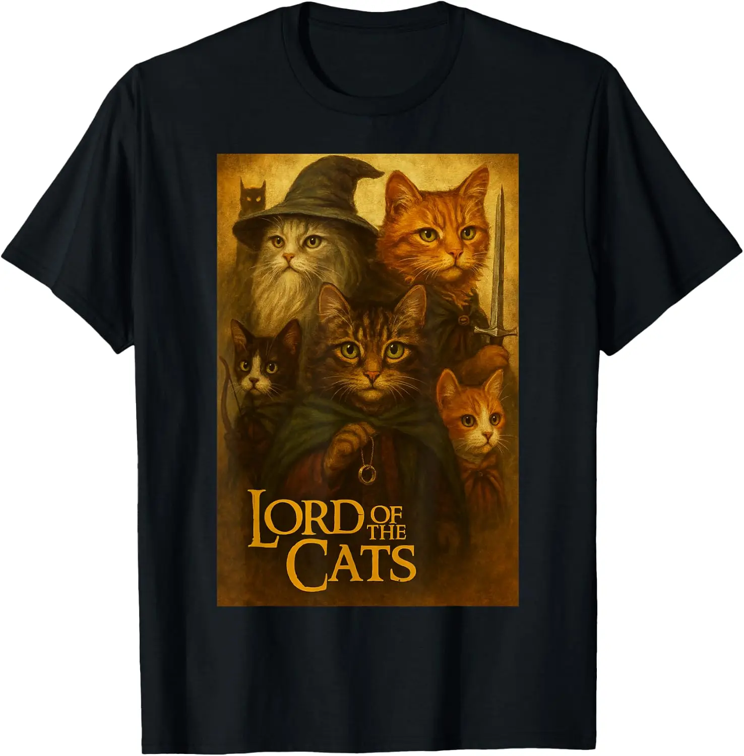 Cat Lord Of The Cats - Funny Kitten T-Shirt Men T Shirt vintage Cat Pattern Graphic Tee, Funny Cat Print Crew Neck Short-Sleeve Top, Casual Daily Wear Men Cotton T-Shirt.