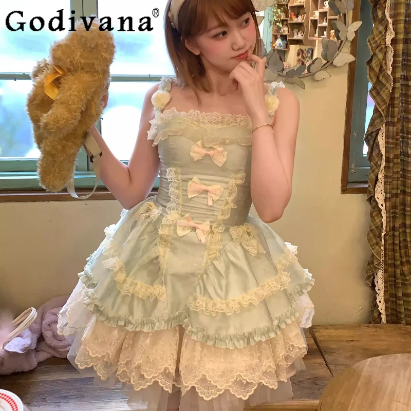 

Gorgeous Princess Big Hem Lolita Dress Women's Sleeveless Birthday Party Flower Dress Female Summer Vacation Short Dress
