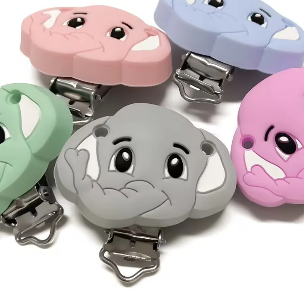 1pcs food grade cute elephant Silicone clip Focal Beads DIY Pacifier Chain Clips Toy Jewelry Accessories