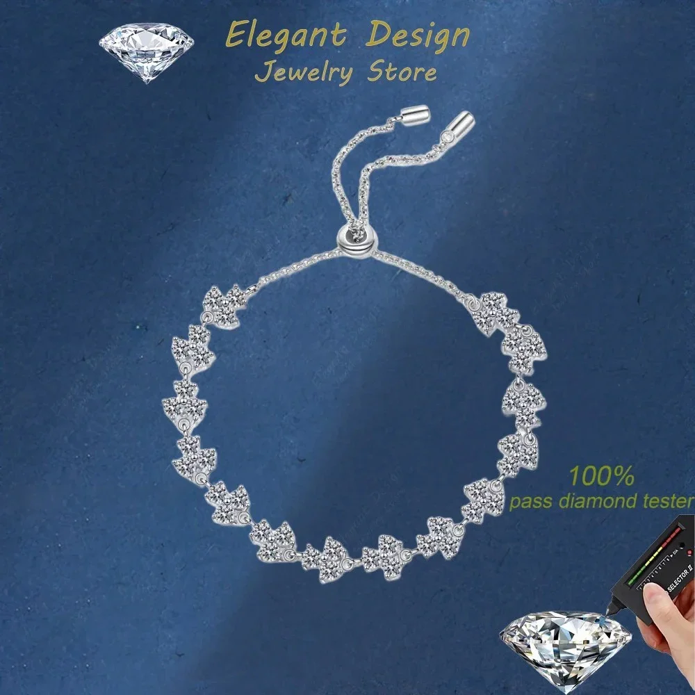 

Элегантный дизайн, полностью инкрустированный браслет из муассанита 4,2 карата, платиновый регулируемый браслет PT950 Push Pull, ювелирные изделия, изысканный стиль