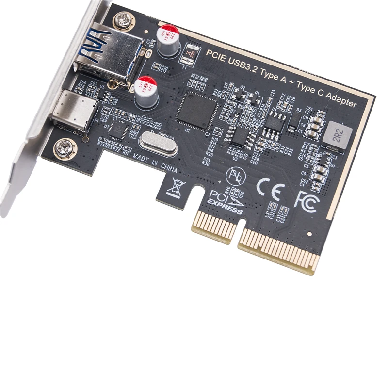 

PCIE USB 3.2 GEN2 10G + Type C 10G Adapter PCI Express X4 Expansion Card Riser ASM1142 Chip Controller + Low Bracket for Desktop
