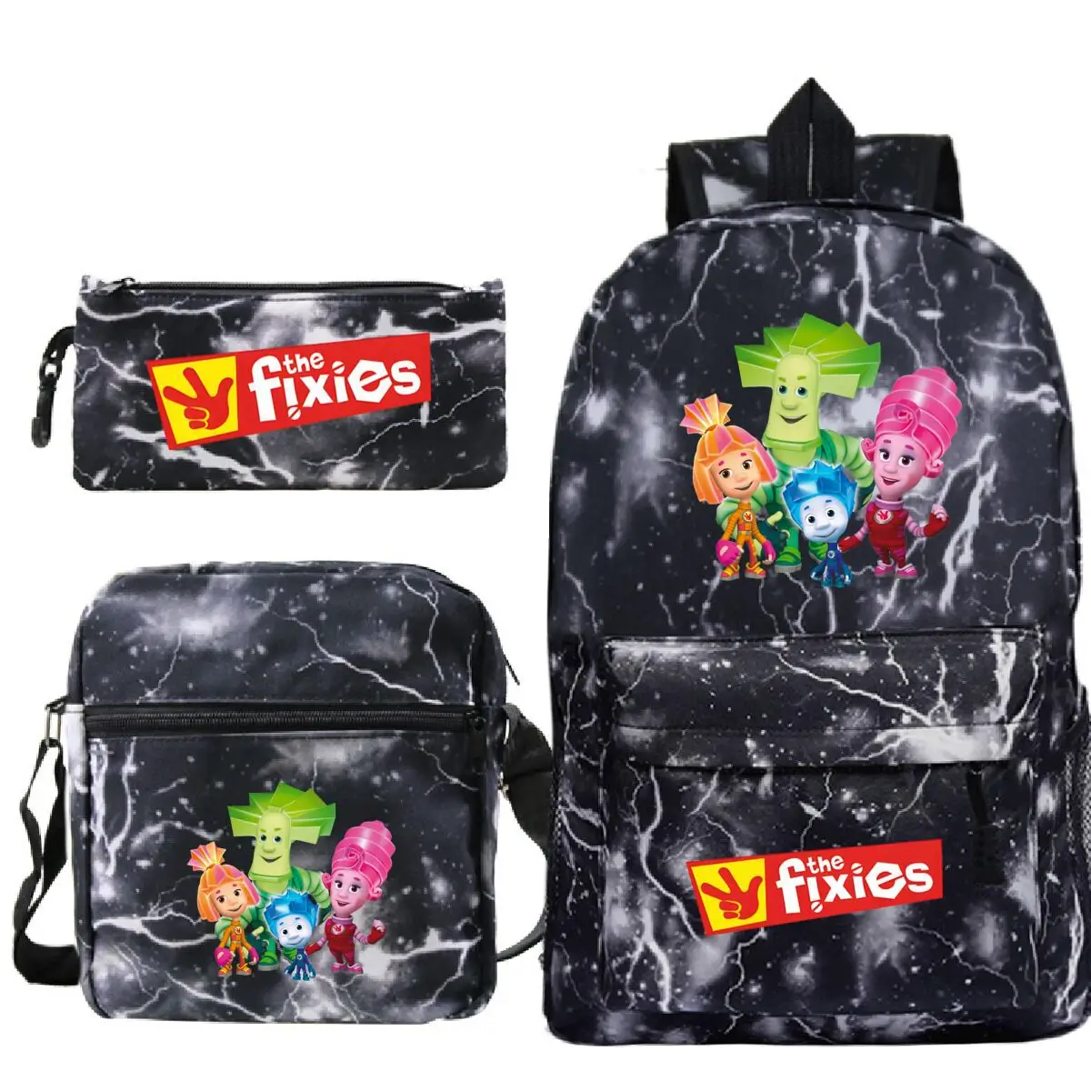 The Fixies Print Kids Bookbag Set 3Pcs with Shoulder Bags and Pencil Case Casual Backpack for Elementary Middle School Students