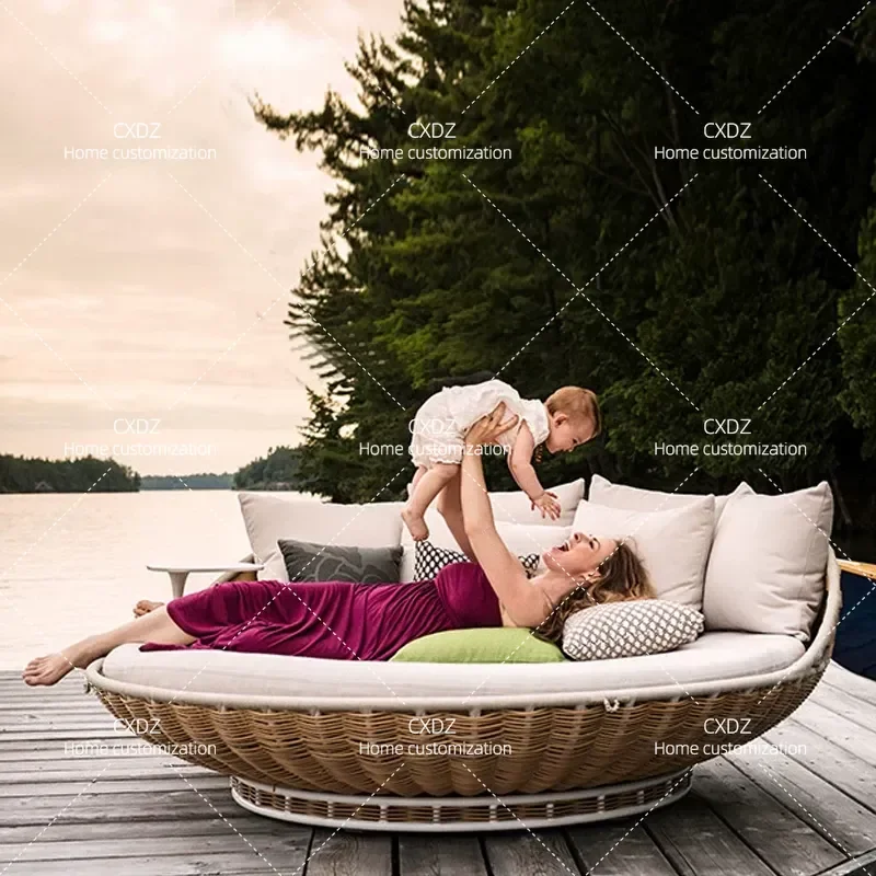 Outdoor Rattan Hammock Swing Double Rocking Chair Garden Balcony Hanging Seat Bird Nest Sofa Round Bed for Patio Homestay