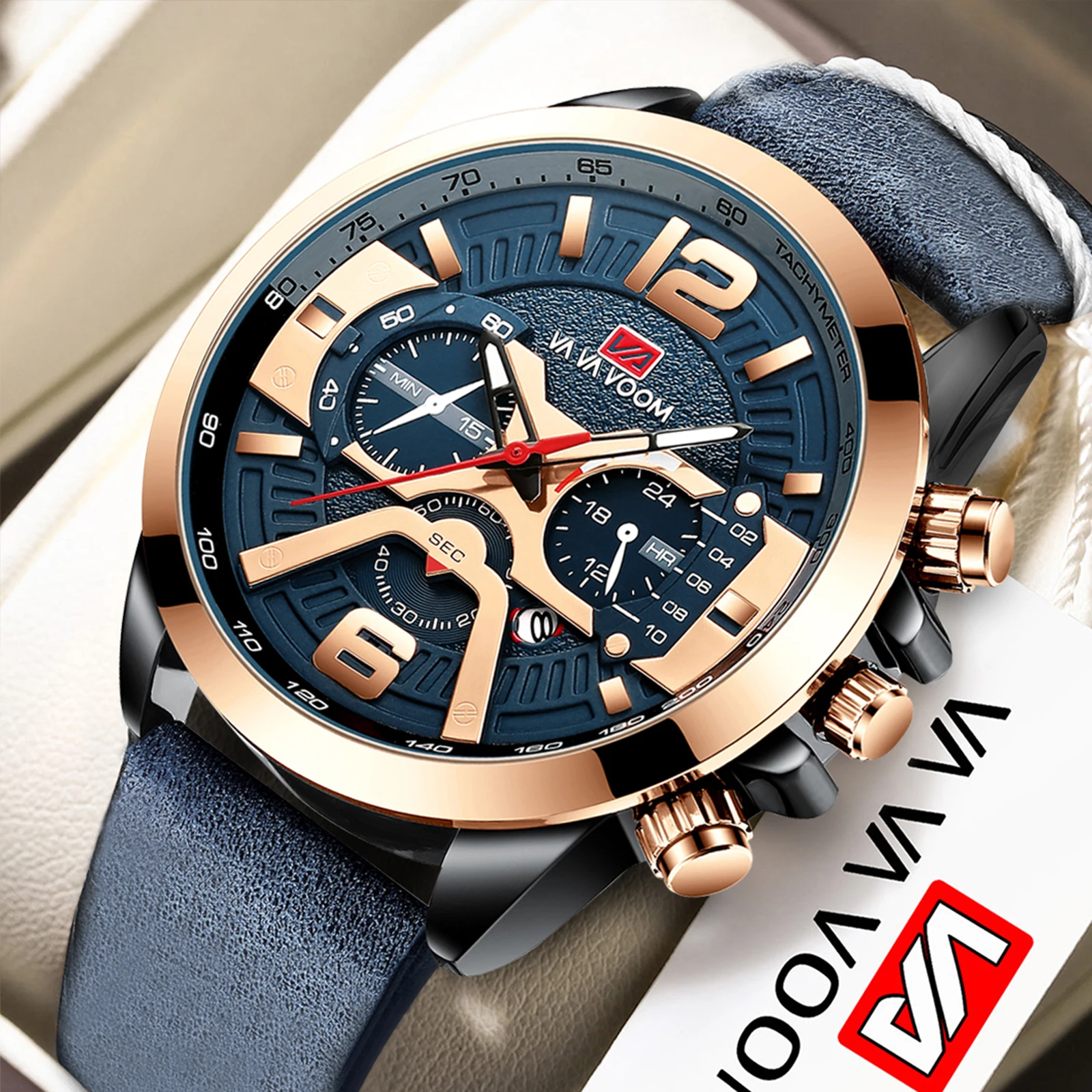 Casual Quartz Mens Wristwatch Original Top Brand Calendar 46mm Large Dial Rose Black Gold 3om Waterproof Watches Young Man Gifts