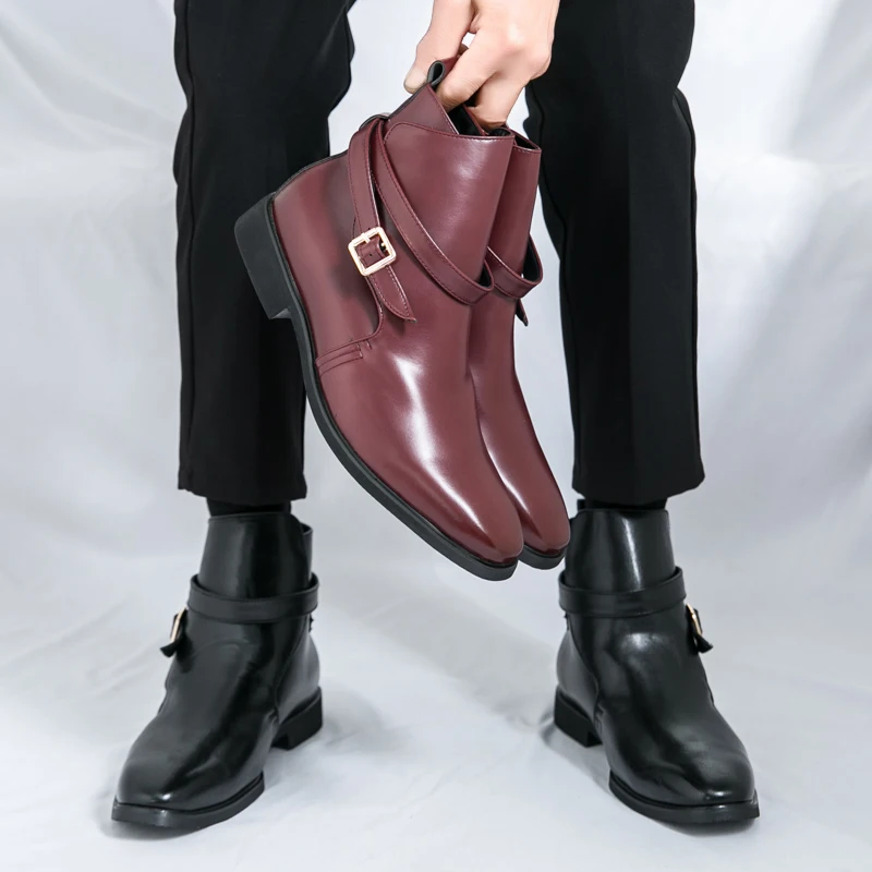 

Autumn men's zipper leather boots, British style formal and casual shoes, high top leather shoes, short boots, black plus size m