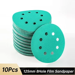 10Pcs 5 Inch 125mm 8 Hole Hook and Loop Polyester Film Sandpaper Wet and Dry Sanding Disc Abrasive Polishing Tools 60-2000 Grit