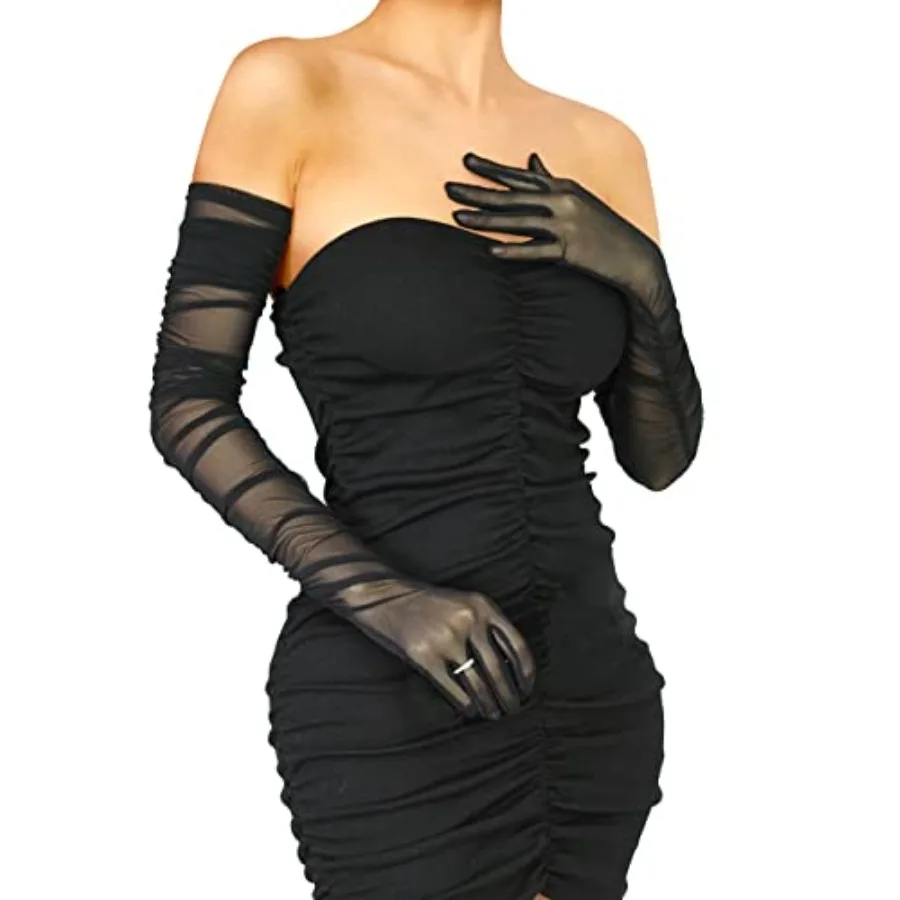 Women's Sexy Sheer Gloves Mesh Tulle Super Long Gloves Opera Christmas Costume Party Dance Glove