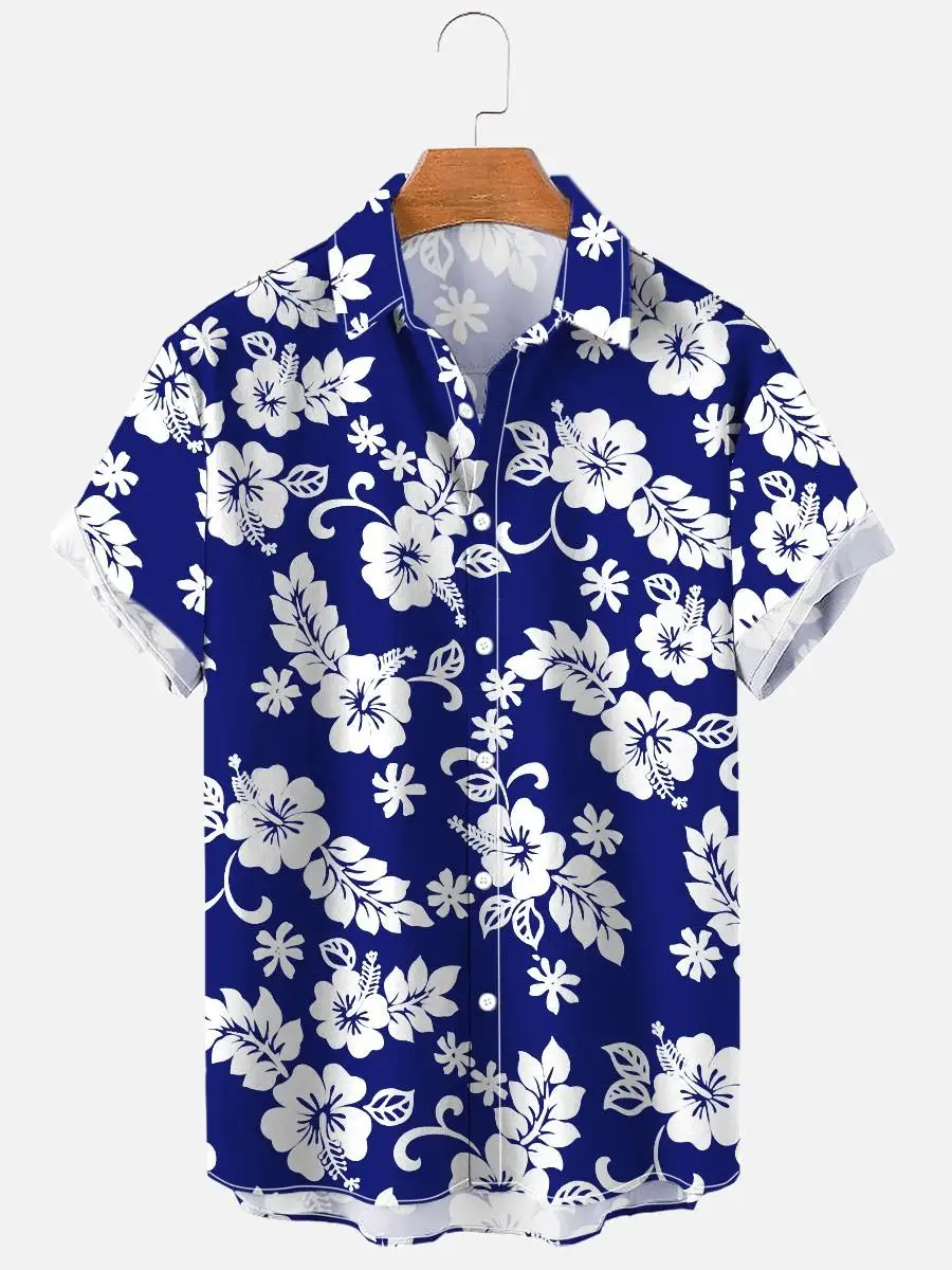 2026 Hawaii Beach Summer Shirt Loose Breathable 3D Printed Flower Plant Button Collar Lining Men's Large Size Shirt