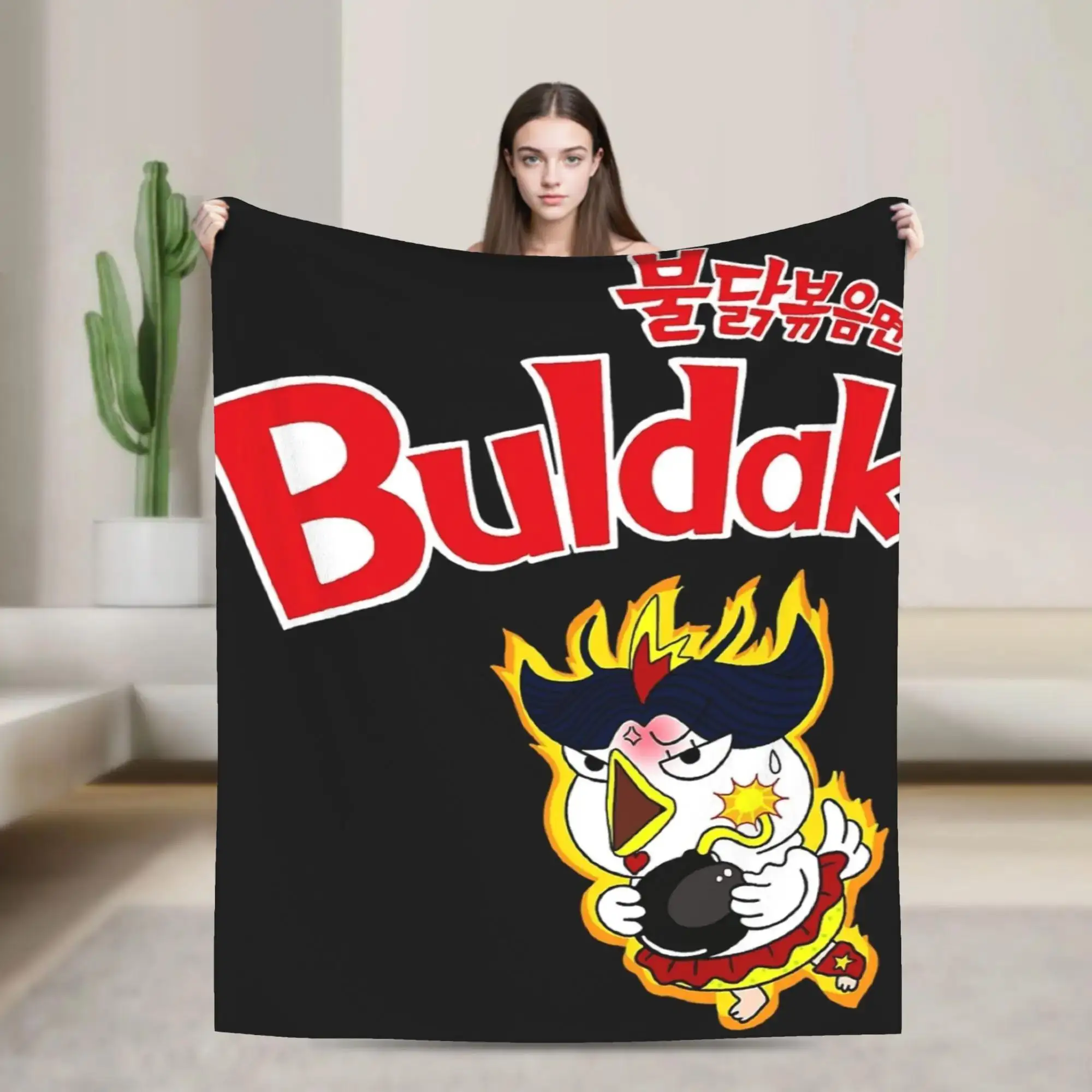 Manta de Franela Buldak Ramen con Diseño de Pollo, Suave y Cálida para Sofá, Cama, Sala de Estar, Viajes, Diseño Novedoso y Confortable
