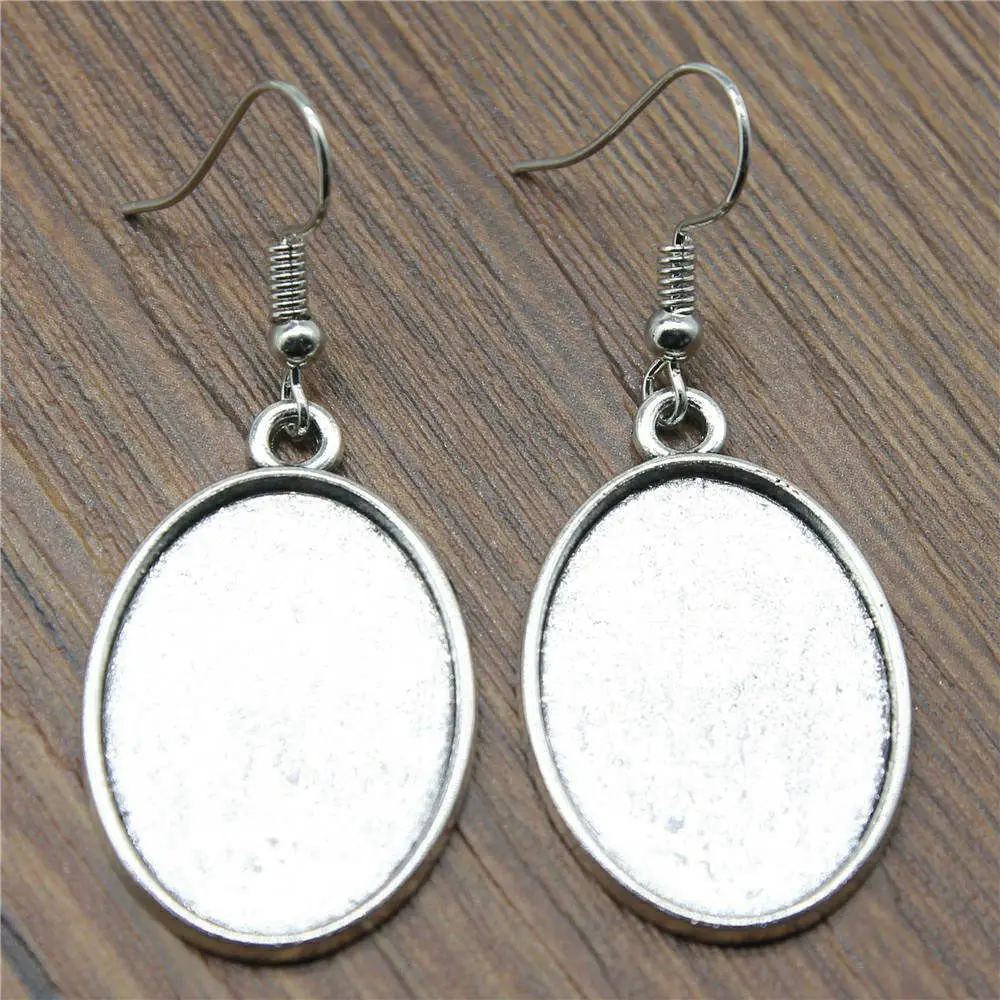 Sejuani Oval Ear Hook Glass Cabochon Base Setting Tray Ornaments Hoop Earrings For Jewelry Making Crafts 18x19mm Earring Size