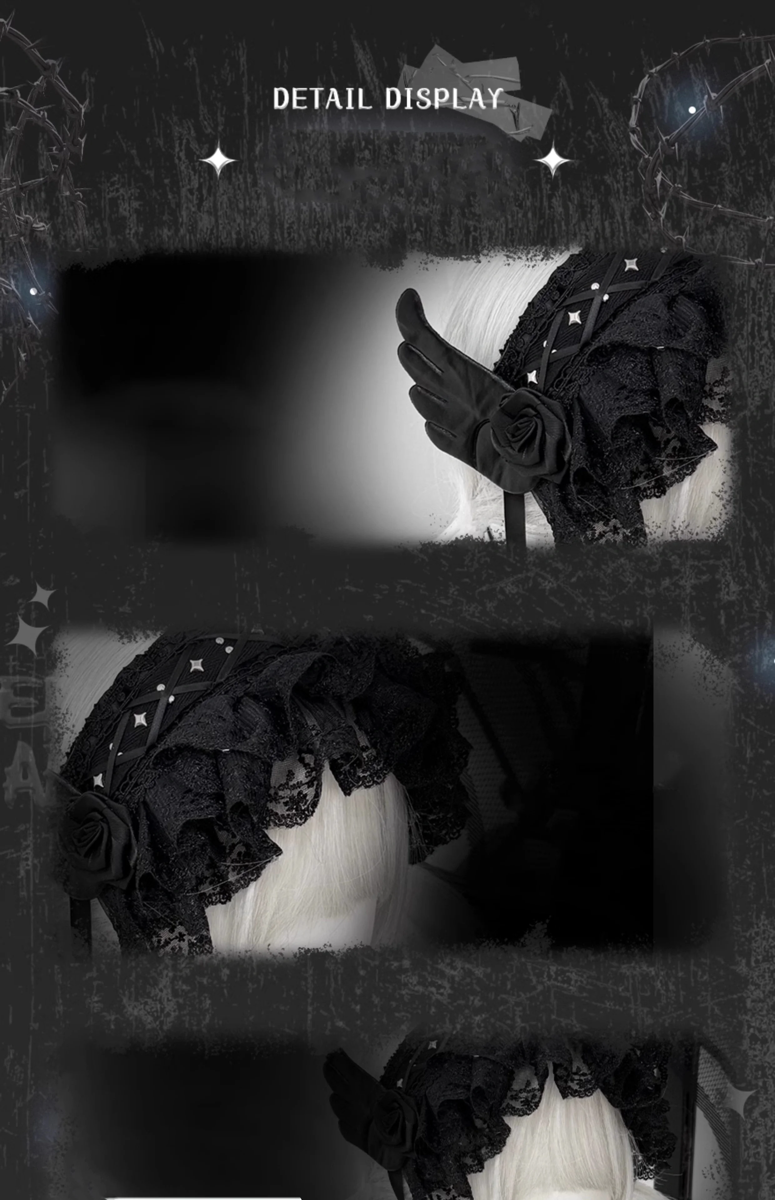 Nuovo originale Y2K nero gotico rivetto fascia ali gotiche scure copricapo Lolita cosplay pizzo sottocultura fascia