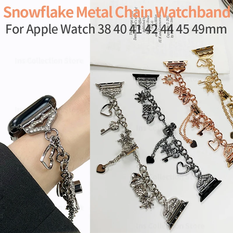 Adjustable Metal Strap for Apple Watch Band Ultra 44mm 42mm 45mm 40mm 49mm Snowflake Chain Bracelet for iWatch Series 7 6 5 4 SE