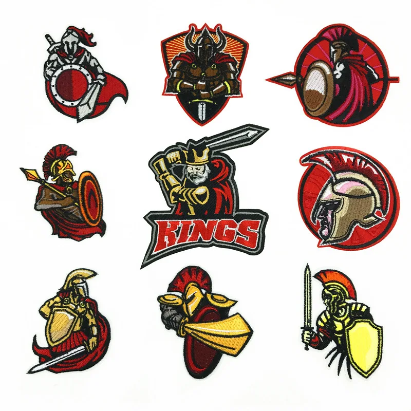 9Pcs Sparta Helmet Embroidery Patch Gladiator Spartan Roman Soldier Game Characters Badge Iron on Patches Sew Clothes Applique