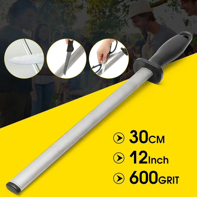 High Quality 12 Inch Diamond Knife Sharpener Stick Durable Handle Sharpening Rod Stone Chef Home Sharpener Handle Kitchen Tool