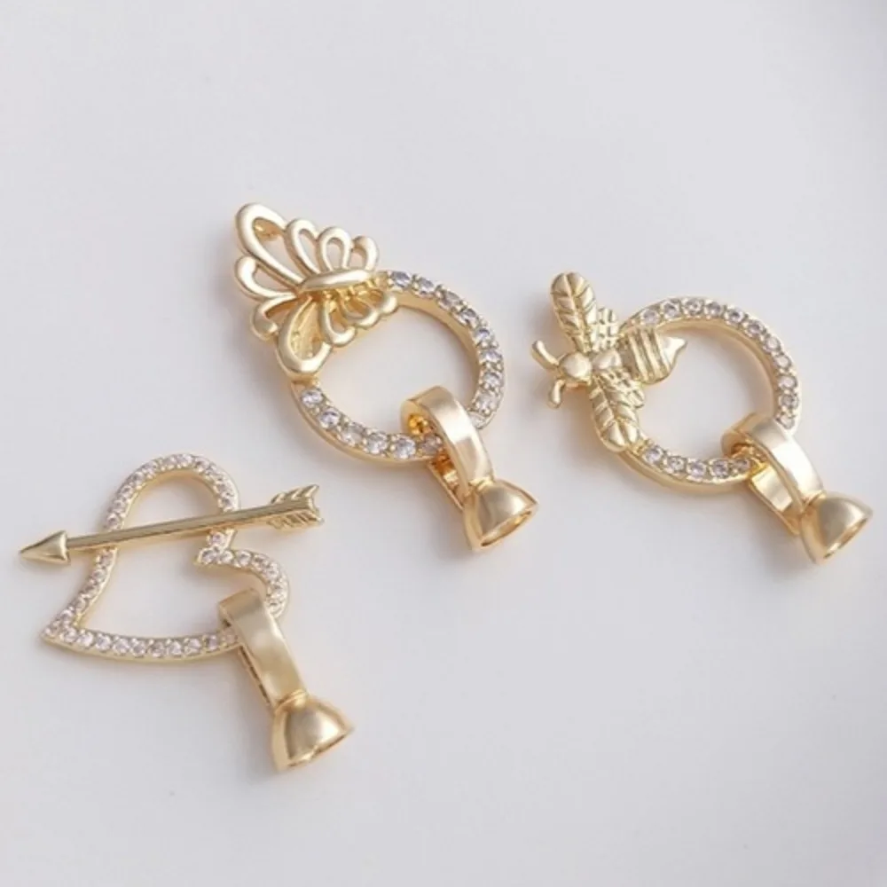 

Copper Clasps 14K Gold Color Zircon Arrow Through Heart Butterfly Bee Pearl Necklace Connecting Buckle End Buckle DIY Accessorie