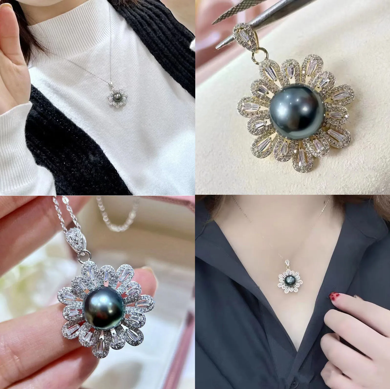 Tahitian black green Pearl  AAAA 11-12mm 12-13mm 13-14MM Natural pendant Necklace Fine Jewelry Making