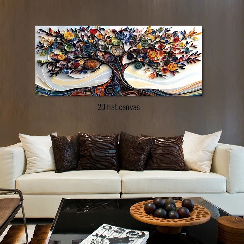 (1PC Unframe)1 piece of colorful paper art wealth tree decoration painting, frameless drawing of living room entrance, 2D plan