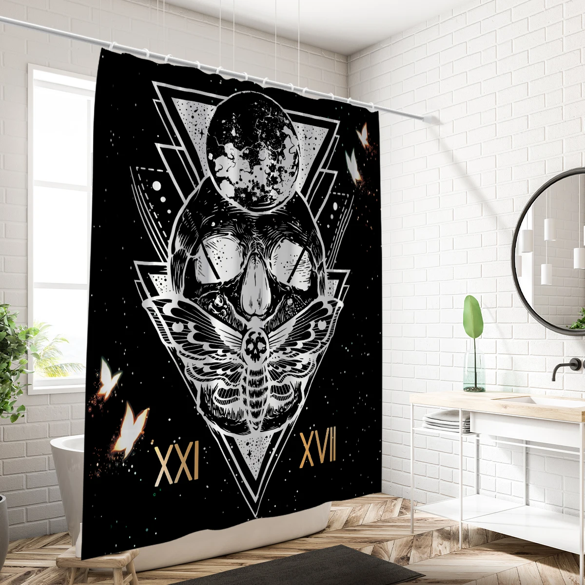 1PC Dark Skull Series Pattern Waterproof Shower Curtain with 12 Hooks 71x71 Inch Bathroom Decor for Hotel and Home