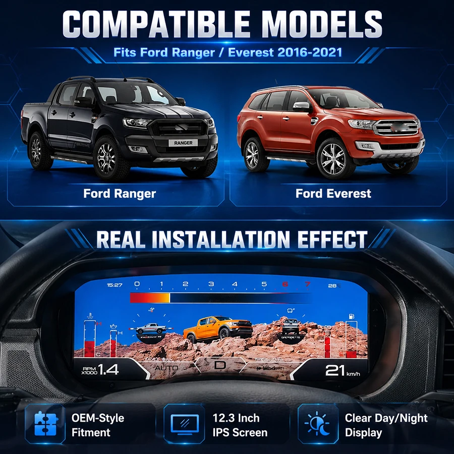 For Ford Ranger Everest 2016-2021 LCD Digital Dashboard Panel Instrument Cluster Virtual Cockpit GPS Speedometer Tachometer