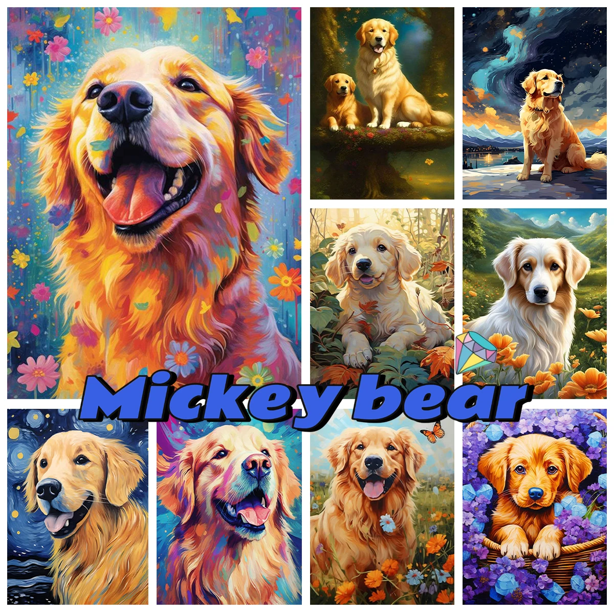 

Golden Retriever Diamond Painting Kit Cute Pet Dog Diy 5D Diamond Embroidery Cross Stitch Animal Mural Home Wall Decor Hand Gift