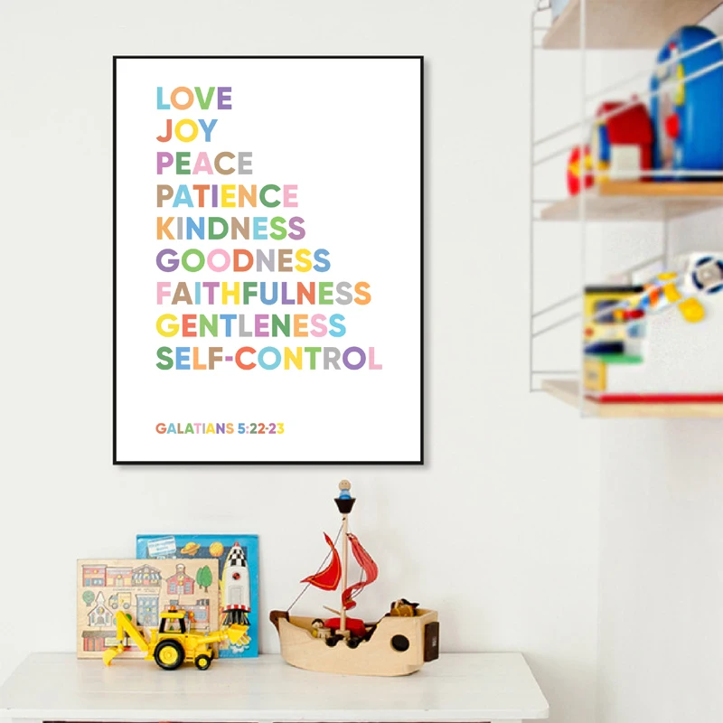 Fruit of Spirit Inspirational Quote Print Nursery Bible Verse Poster Christian Scripture Canvas Wall Art Kids Room Home Decor