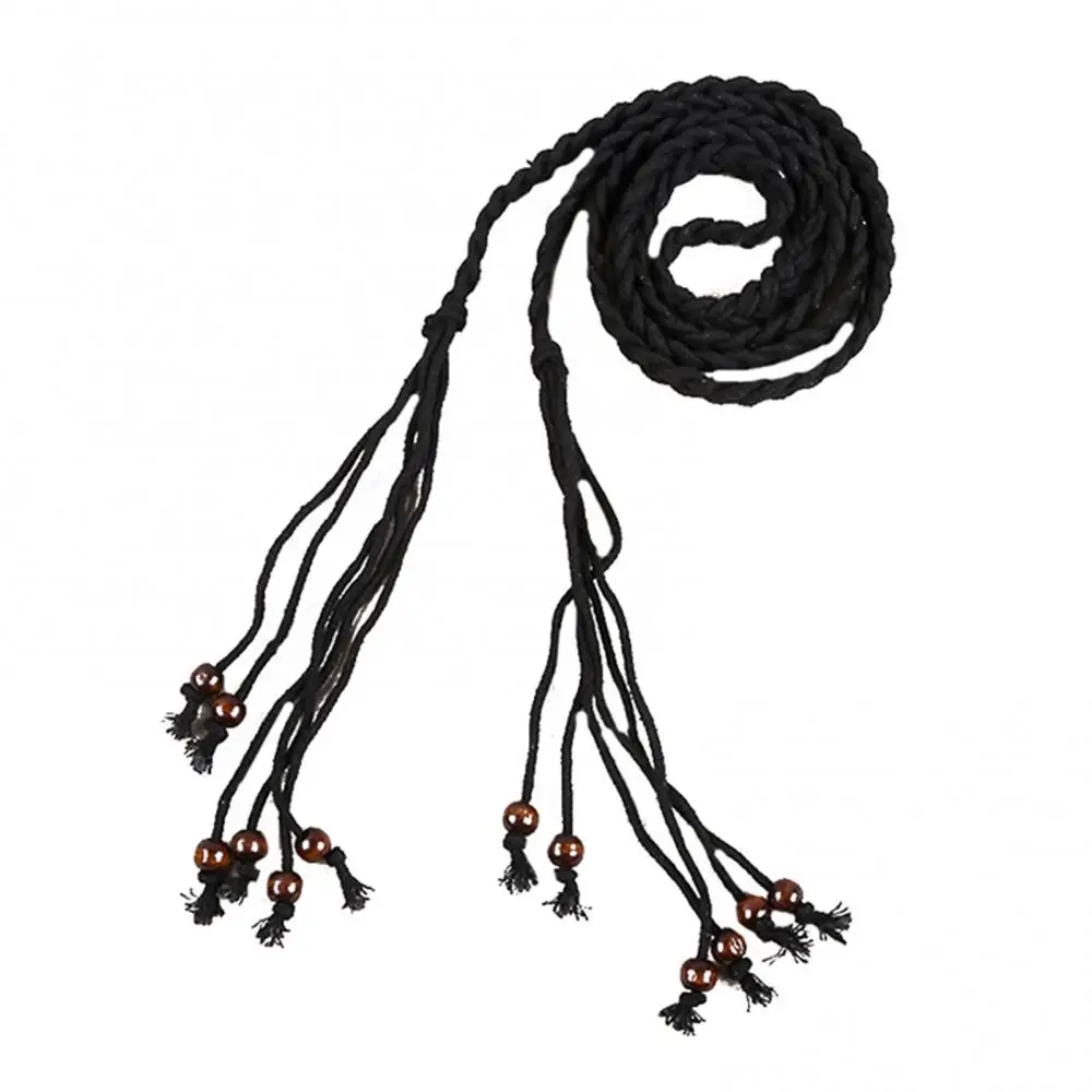 Cintura da donna cintura Vintage in vita cinturino in vita New Bohemia National Style Self Tie perline di legno intrecciate fatte a mano