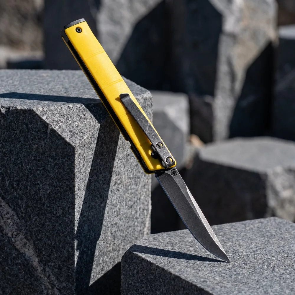 Lightweight Portable Folding Knife Gentleman's Pocket Knife 8Cr13Mov Blade Yellow Nylon Fiberglass Handle EDC Outdoor Knife