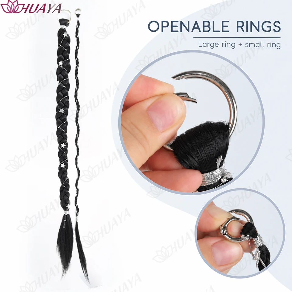 Synthetic Braided Hair Extensions with Openable Rings Star Beads Long Braid Hairpiece for Women Festival Y2K Hair Accessories