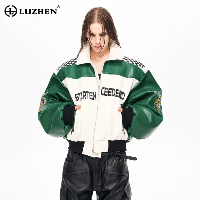 

LUZHEN 2025 новая высококачественная мотоциклетная кожаная куртка с буквенным принтом, мужская и женская модная красивая уличная повседневная куртка JY5707