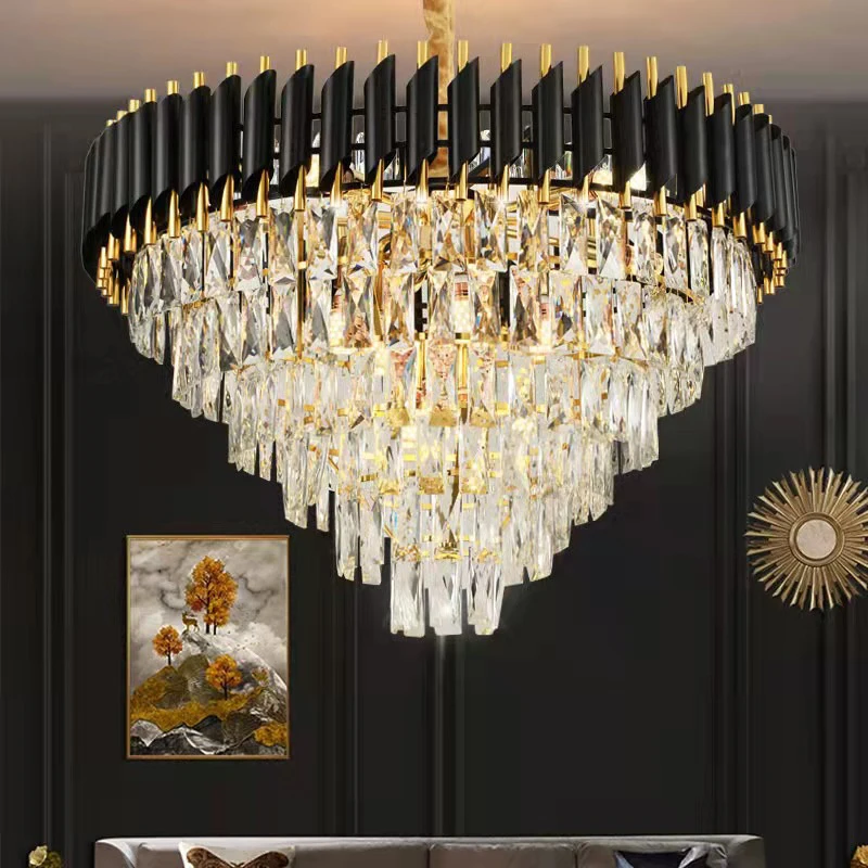 Led Post Modern Multi Layer Crystal Black Chandelier For Living Room Bedroom Luxury Classical Lustre Hanging Light Lampen