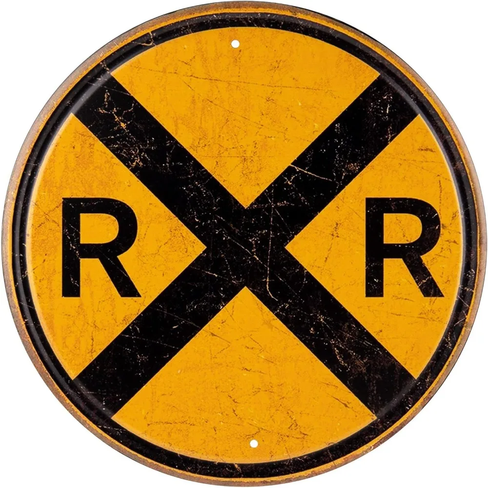 Eisenbahnübergang Rundes Metallschild |   Retro Blechschild Verkehrsschild Wanddekoration Eisenbahn-Symbol für Zuhause Garage Bar Geschäft