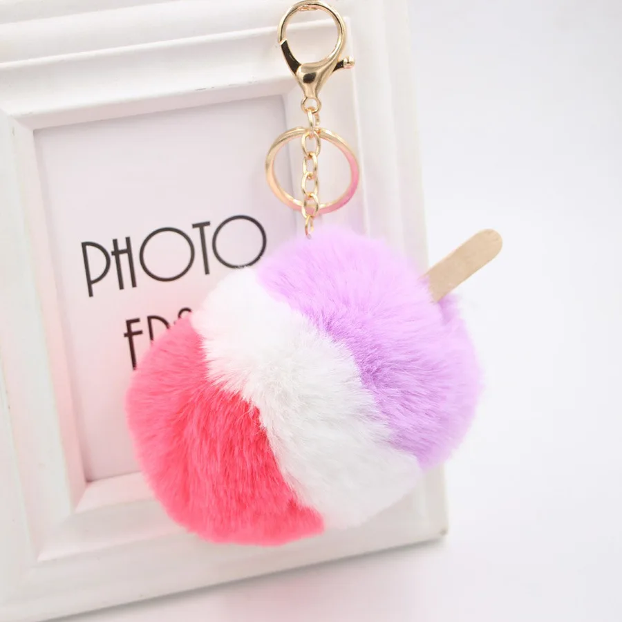 

Keychain for Child Backpack Cute Soft Ice Cream Fur Stylish Keychain for Womens Bag Cellphone Car Pendant